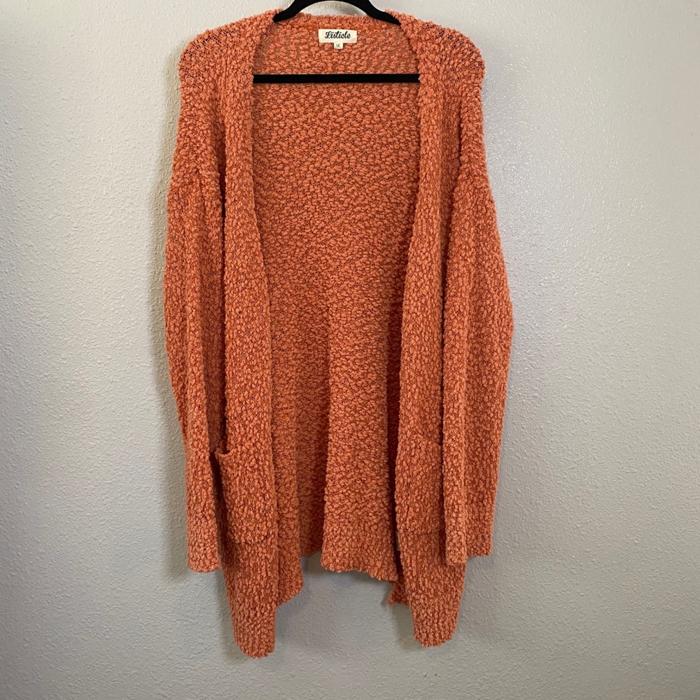 Listicle Orange Textured Knit Casual Slouchy Comfy Cozy Long Duster Cardigan L
